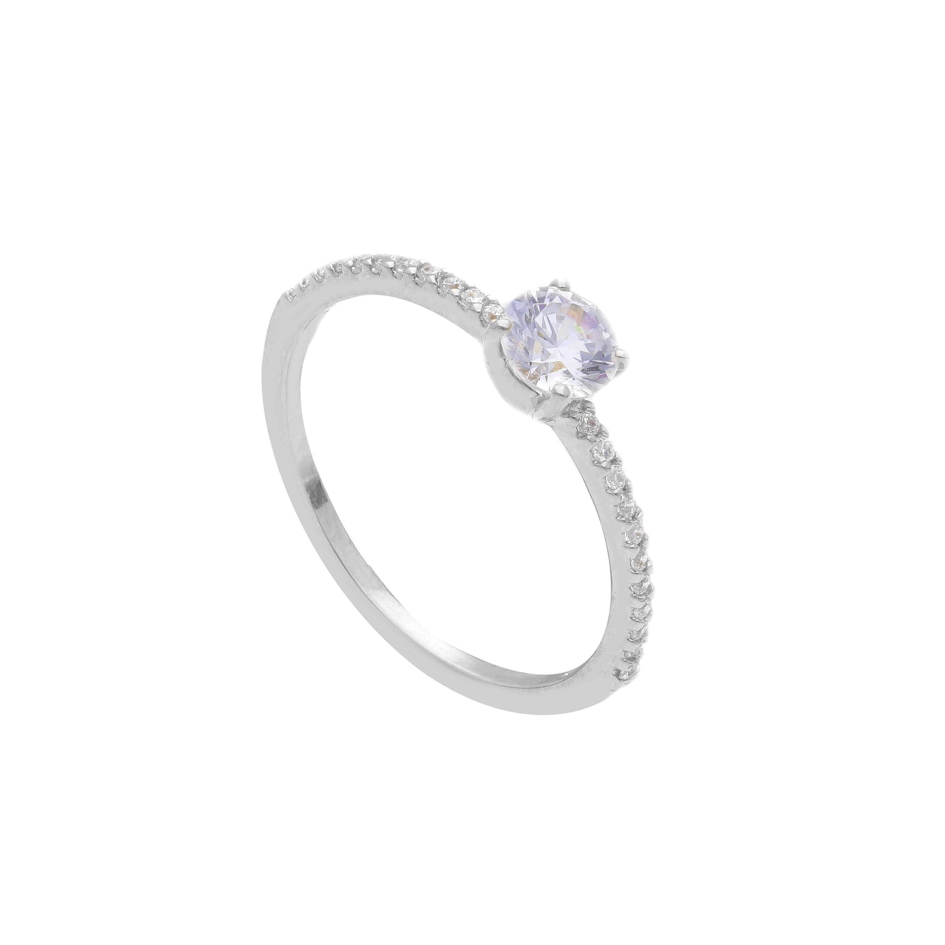 Anello Abeni in oro bianco 18K con zircone punto luce solitario