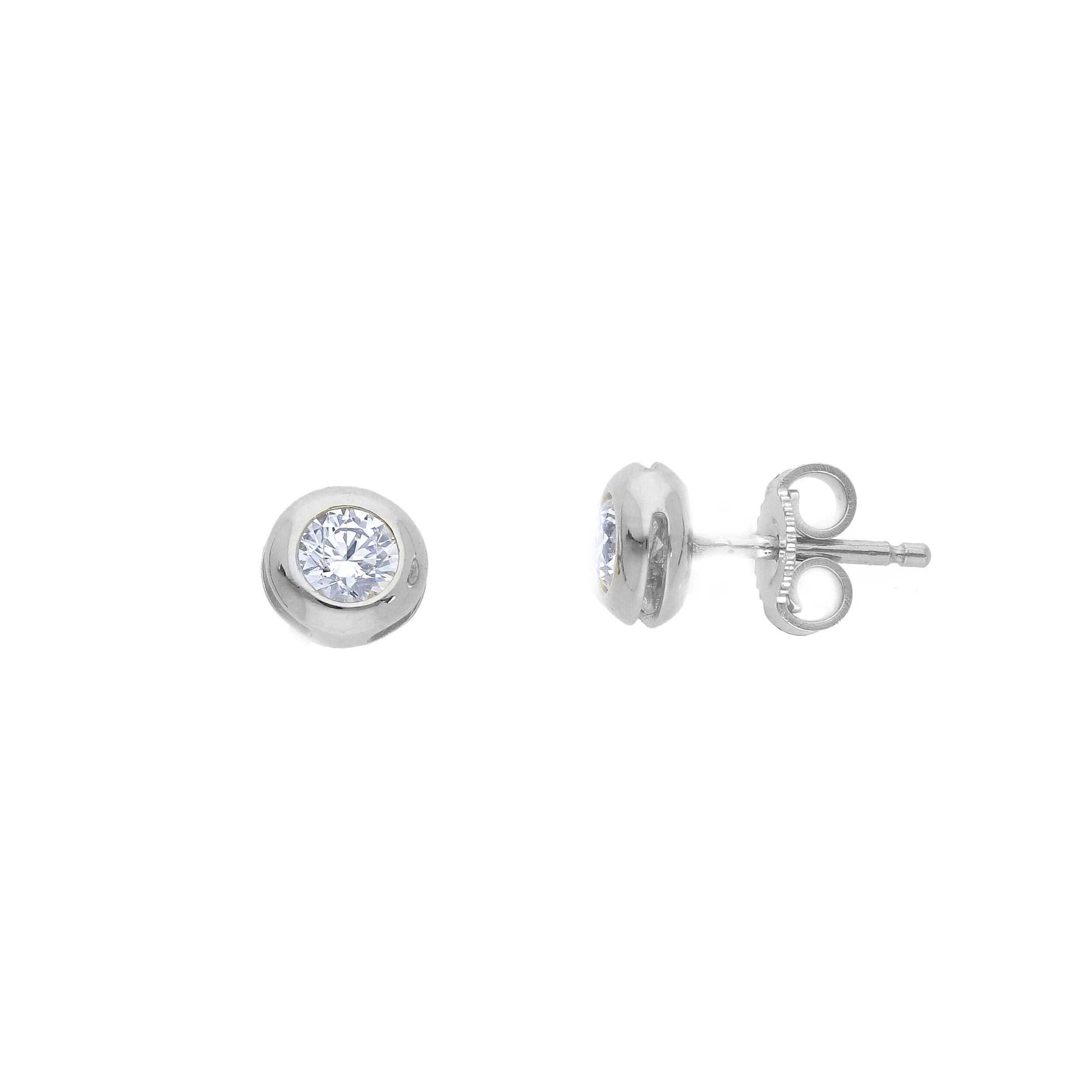 Orecchini oro bianco 18k con cubic zirconia diametro 6 mm