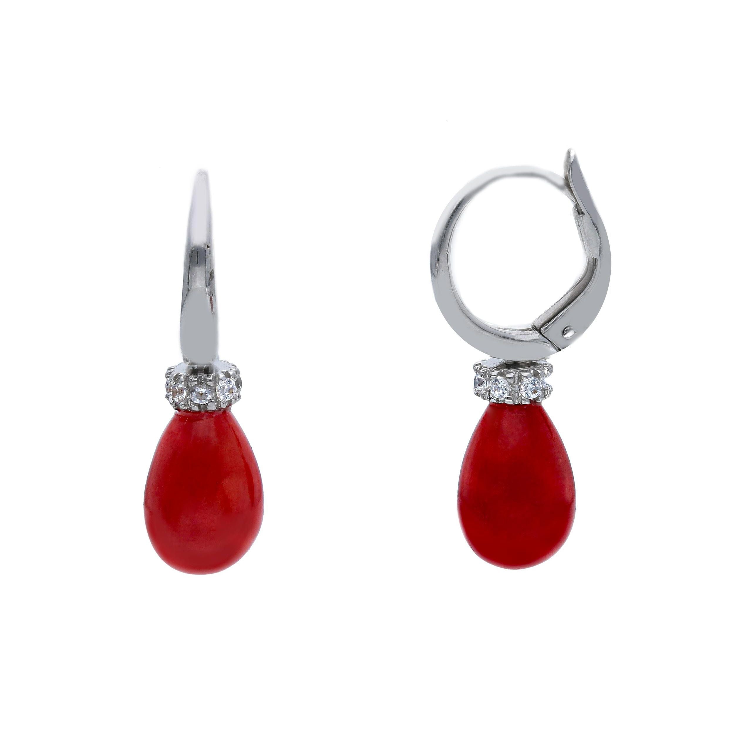 Orecchini Abeni in oro bianco 18K con zirconi e corallo
