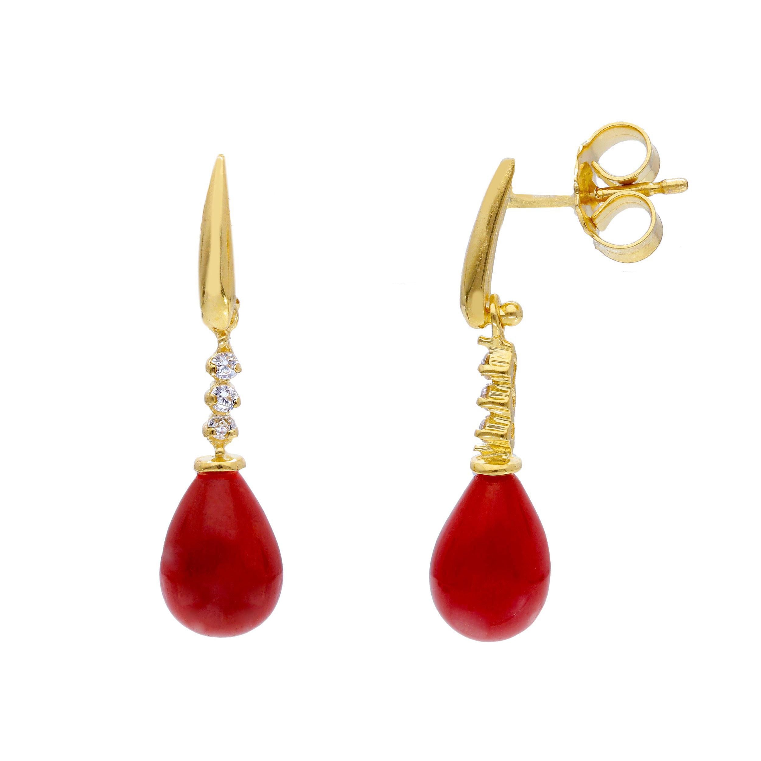 Orecchini Abeni in oro giallo 18k con zirconi e corallo