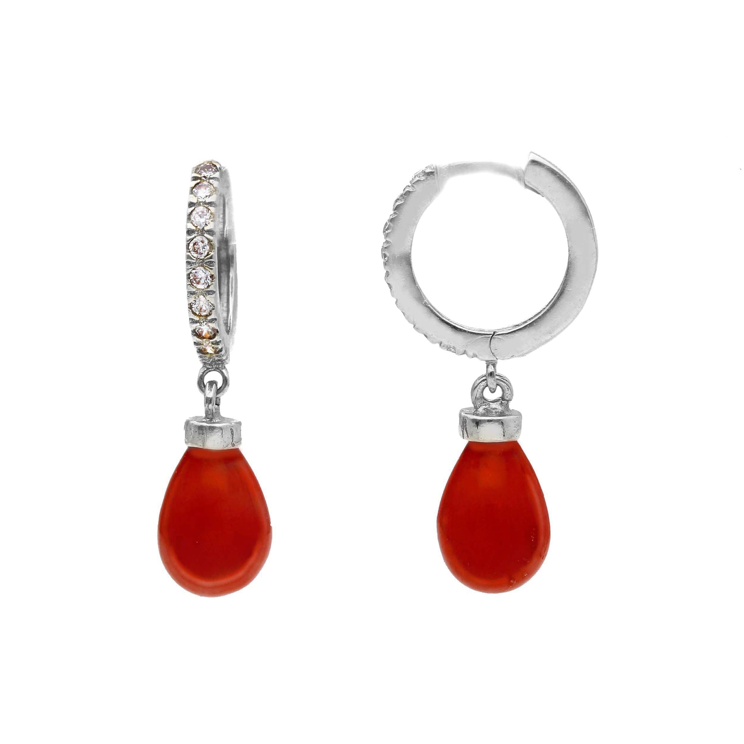 Orecchini Abeni in oro bianco 18k con zirconi e corallo