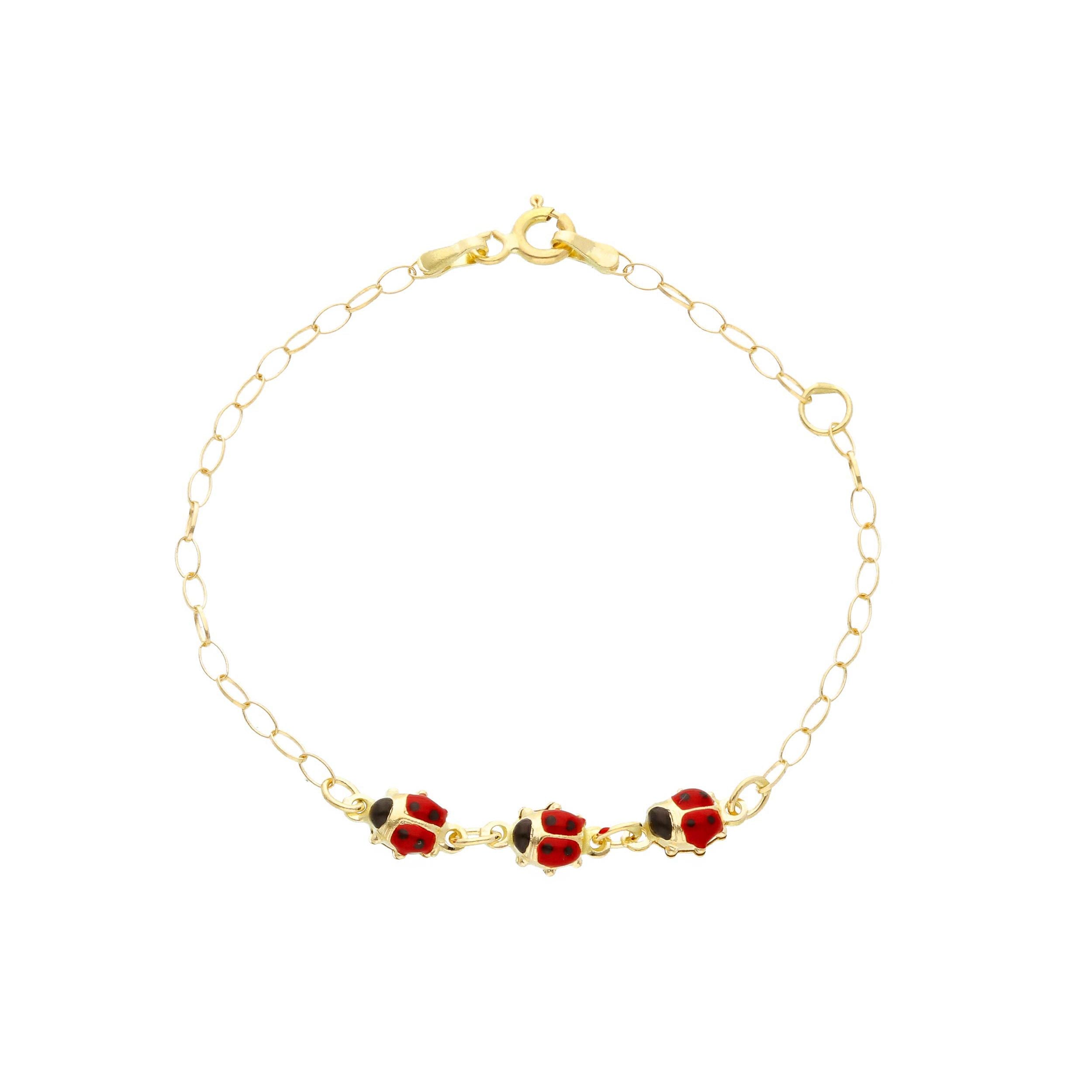 Bracciale abeni in oro giallo 18k con 3 coccinelle smaltate