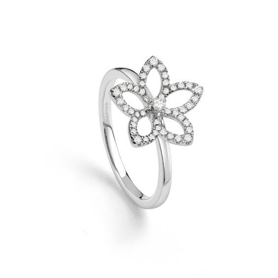 Anello Salvini Magia Garden in oro bianco con diamanti disposti a fiore