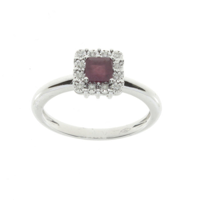 Anello Bliss Regal in oro bianco con diamanti e rubino