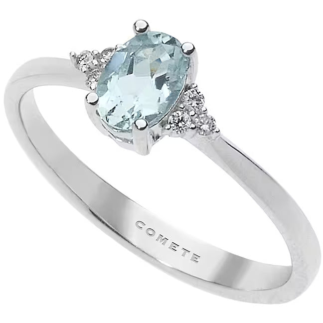 Anello Comete Fantasia in oro biancpo con acquamarina