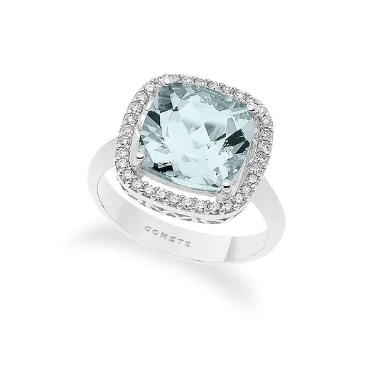 Anello Comete in oro bianco con ciamanti e acquamarina
