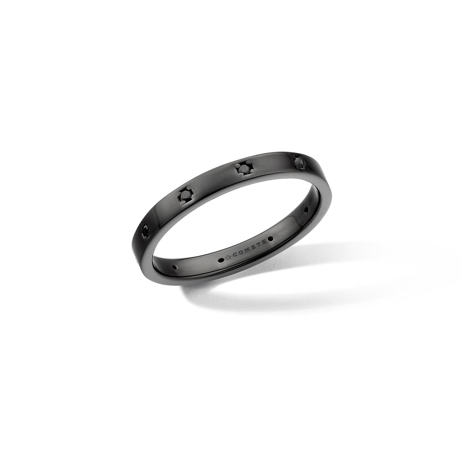 Anello Comete in argento rutenio ultra black con zirconi neri
