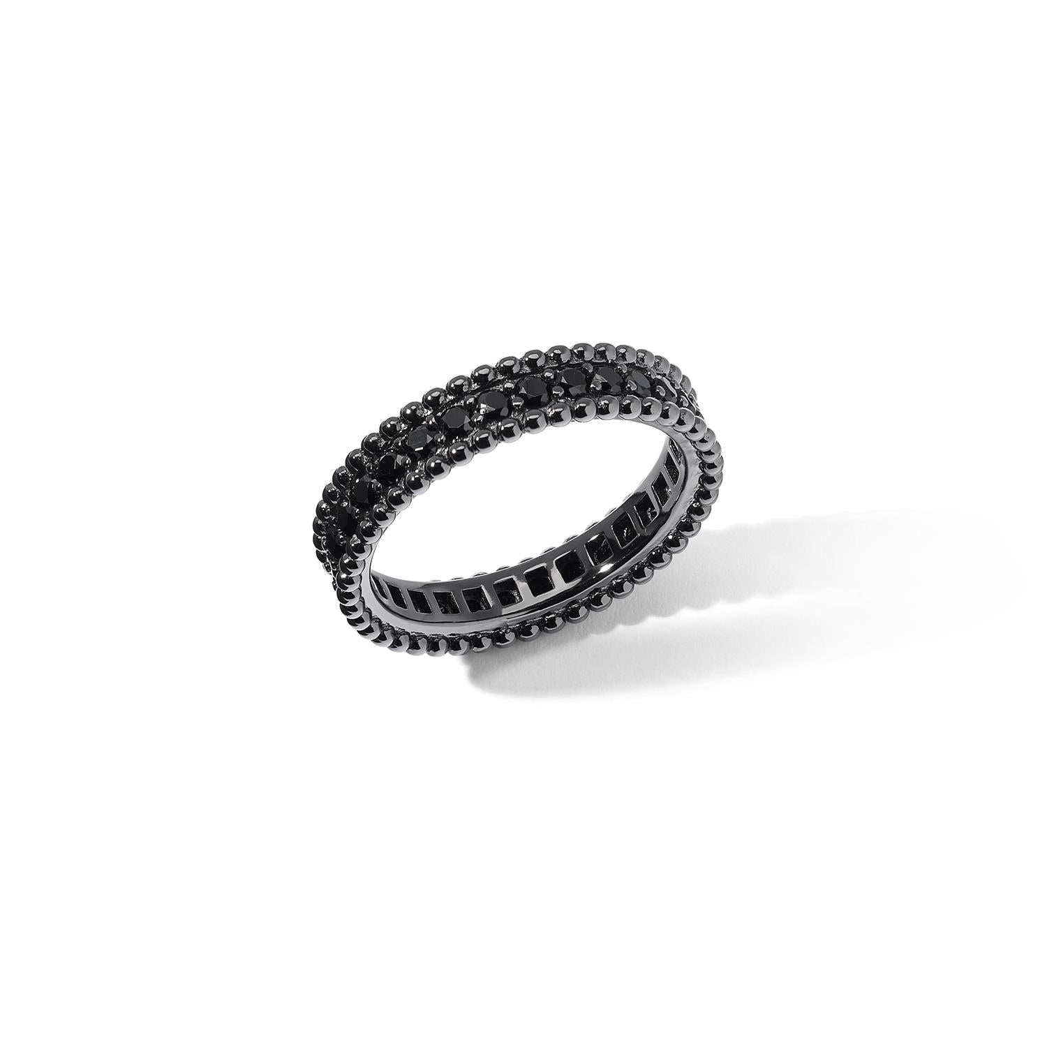 Anello Comete in argento rutenio con zirconi neri