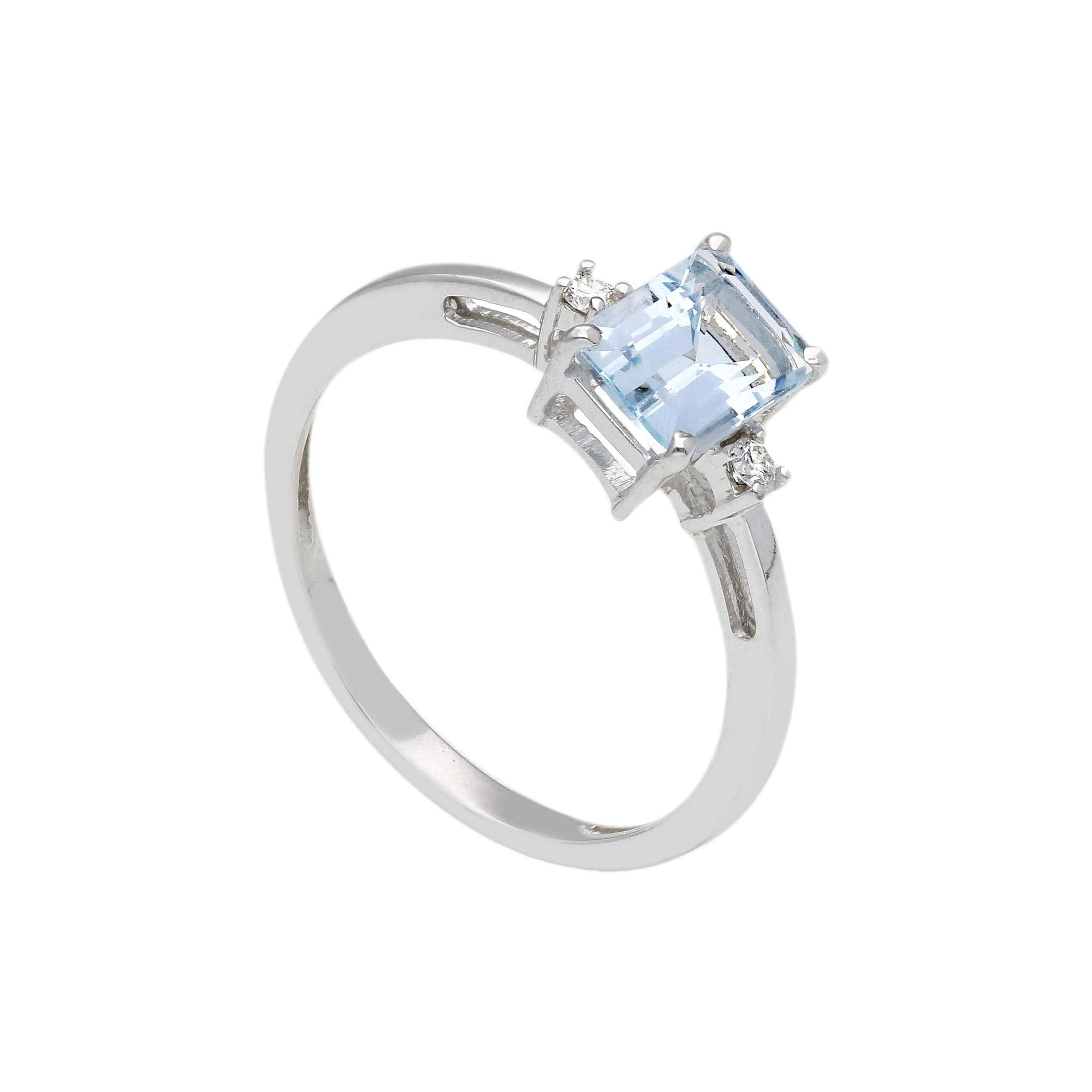 Anello Abeni solitario in oro bianco 18 K con acquamarina e diamanti