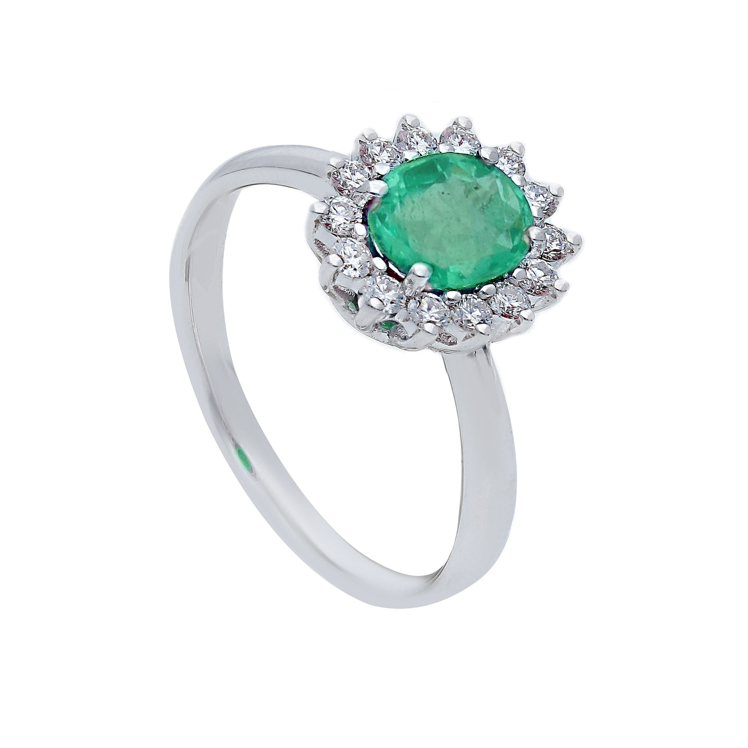 Anello Abeni in oro bianco 18 K con smeraldo e diamanti naturali