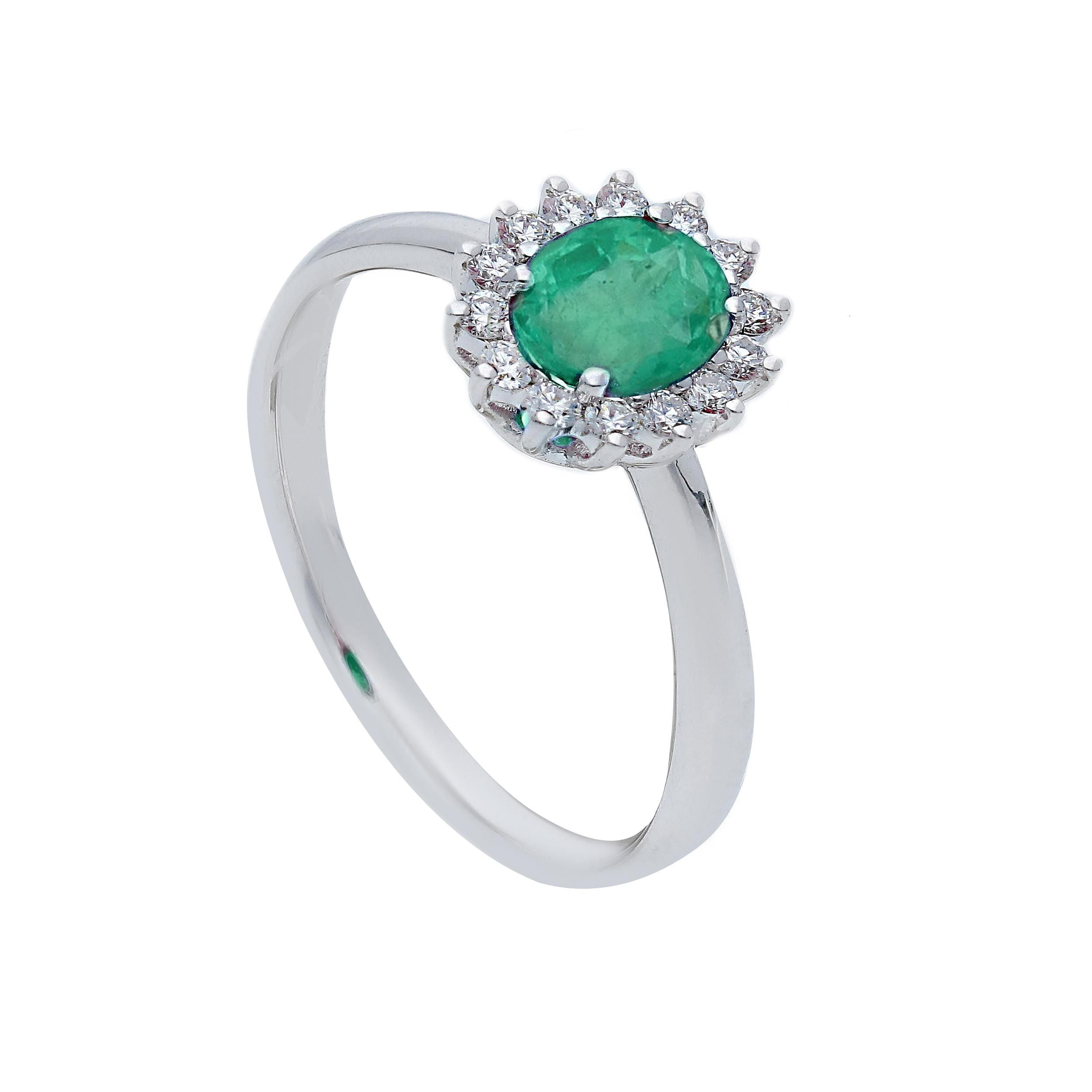 Anello Abeni in oro bianco 18 K con smeraldo e diamanti naturali