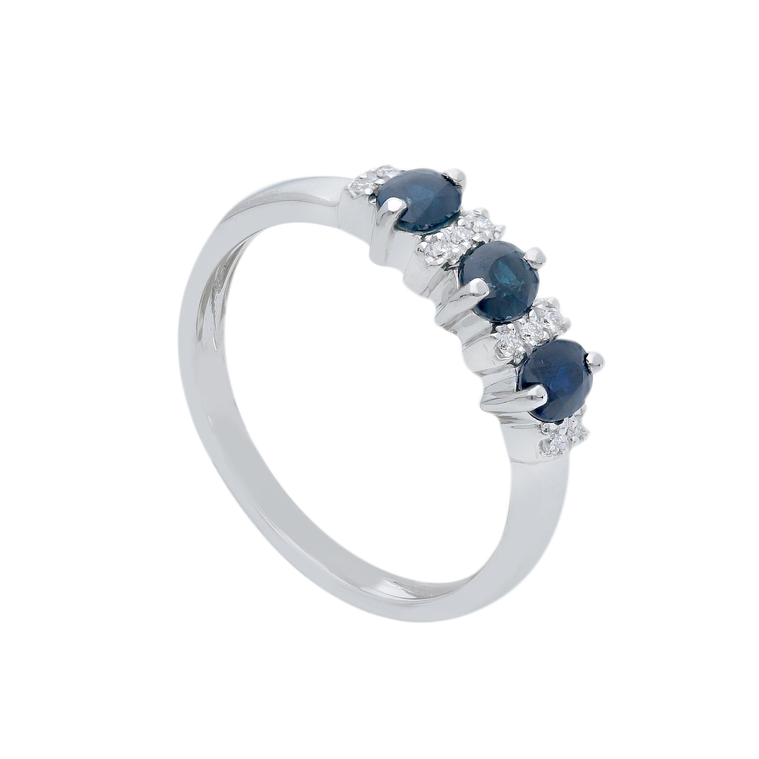 Anello Abeni trilogi in oro bianco con zaffiri blu e diamanti