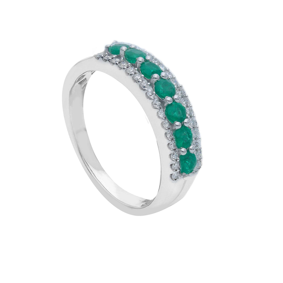 Anello Abeni in oro bianco con diamanti e smeraldi naturali
