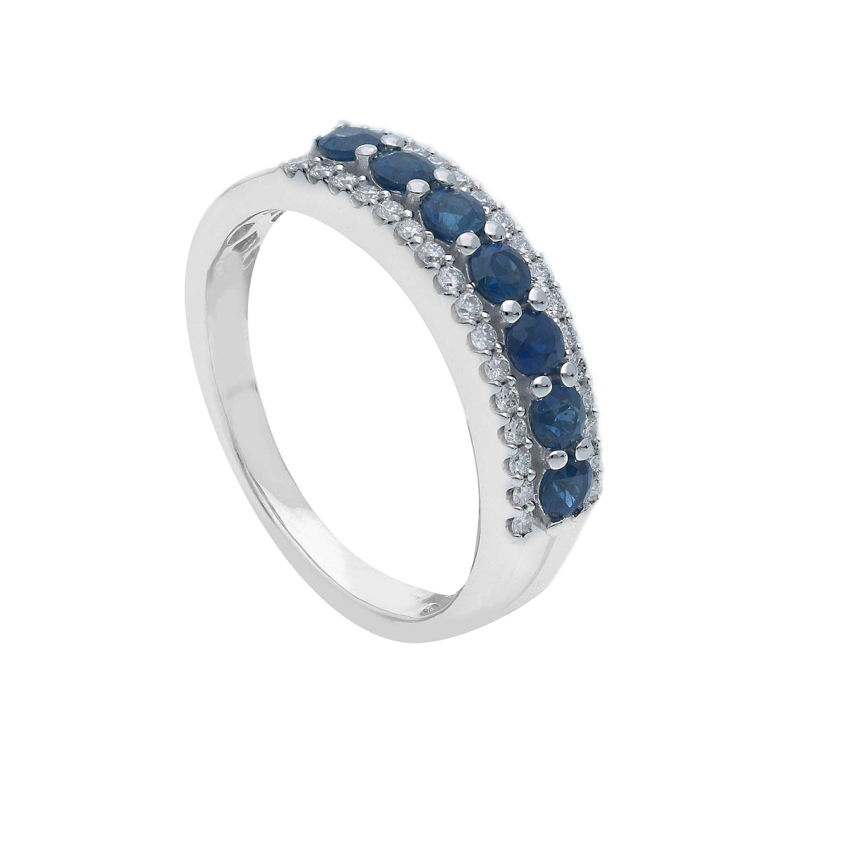 Anello Abeni in oo bianco con diamanti e zaffiri blu naturali