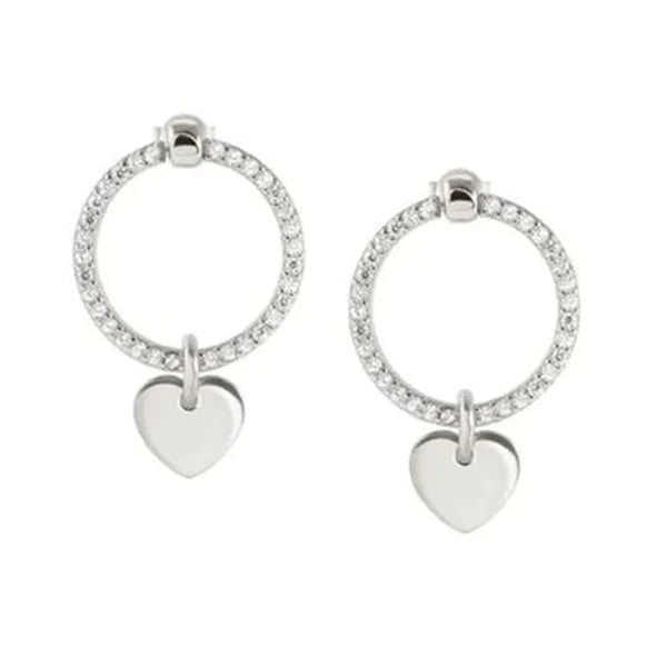 Orecchini Nomination in argento con zirconi e cuore pendente
