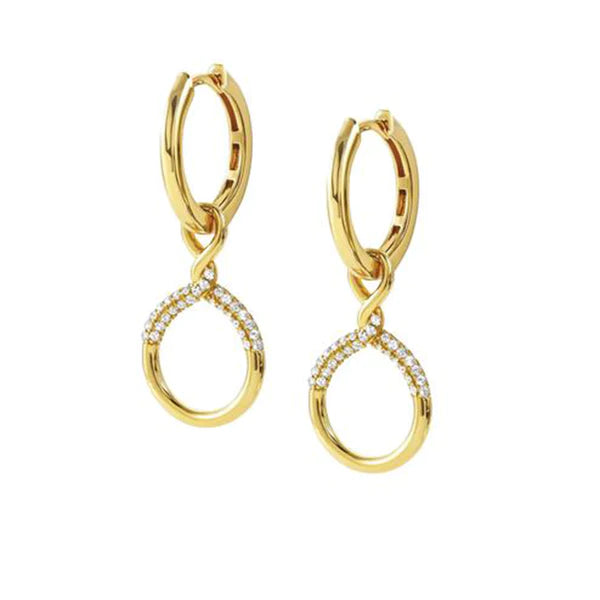 Orecchini Nomination in argento laminato giallo con zirconi e cerchi pendenti