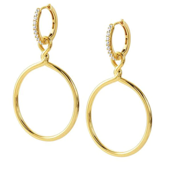 Orecchini Nomination in argento laminato giallo con zirconi e cerchi pendenti