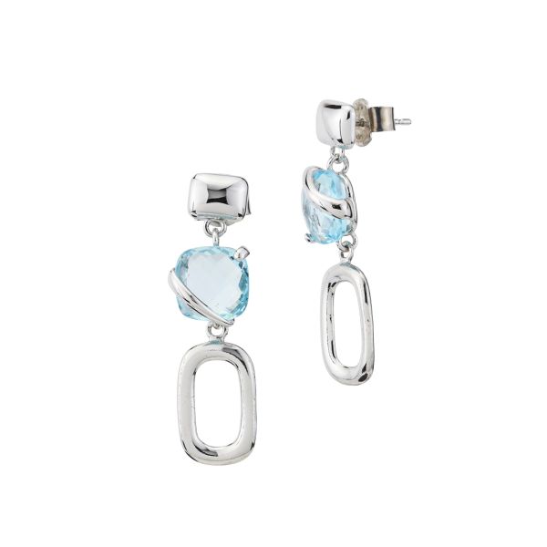 Orecchini Boccadamo in argento con cristallo acquamarina pendente