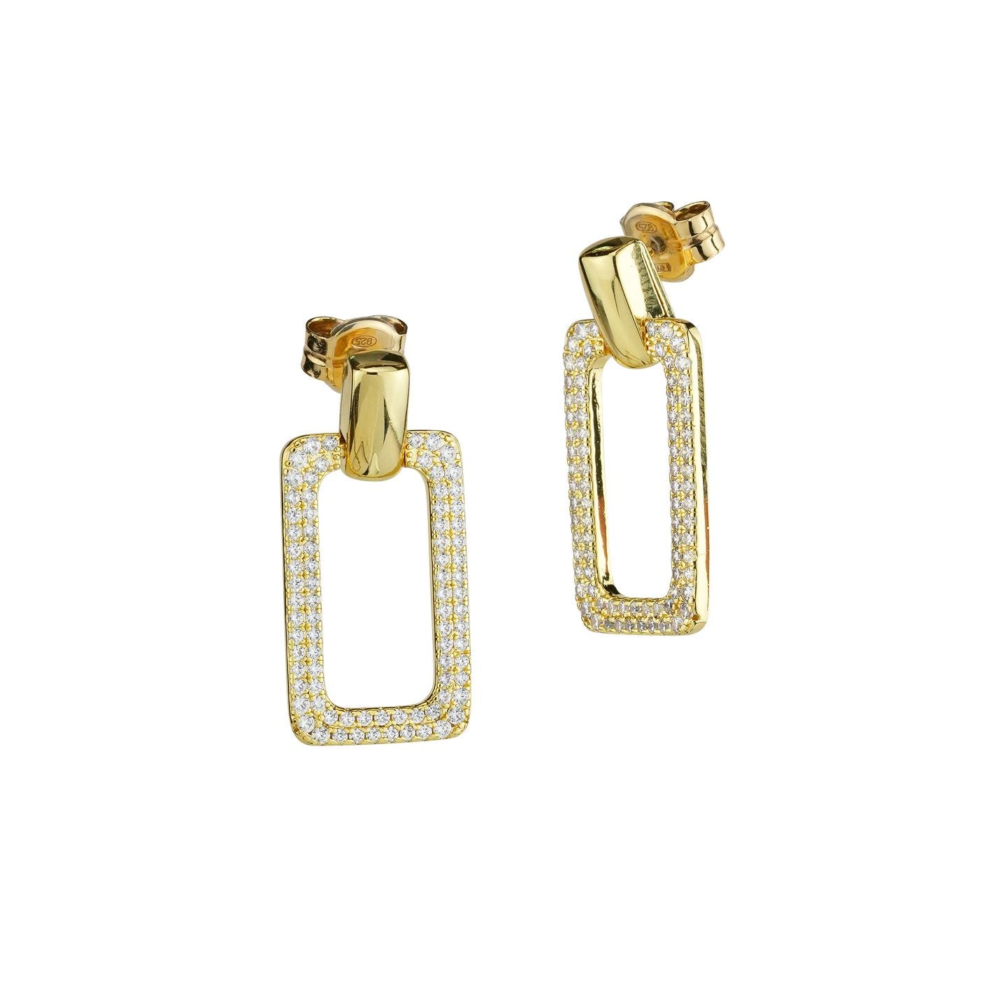 Orecchini Boccadamo pendenti placcati oro giallo con rettangoli in pavè di zirconi