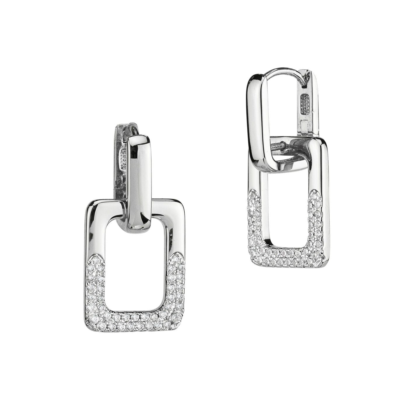 Orecchini Boccadamo pendenti con rettangoli lisci e in pavè di zirconi