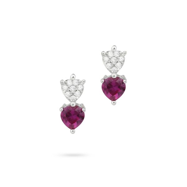 Orecchini Boccadamo in argento con zirconi a cuore bianchi e rossi