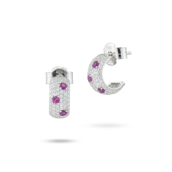 Orecchini Boccadamo a semicerchio pavettato con zirconi rubino