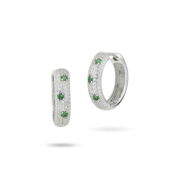 Orecchini Boccadamo a cerchio pavettato con zirconi verdi e bianchi