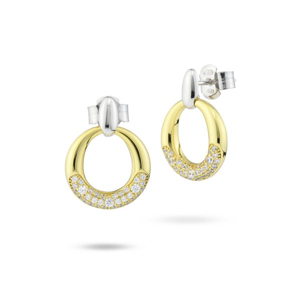 Orecchini Boccadamo in argento bicolore con pendente circolare e zirconi