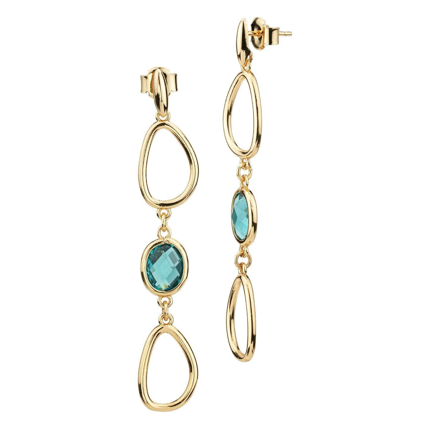 Orecchini Boccadamo pendenti placcati oro giallo con moduli a goccia e cristallo smeraldo