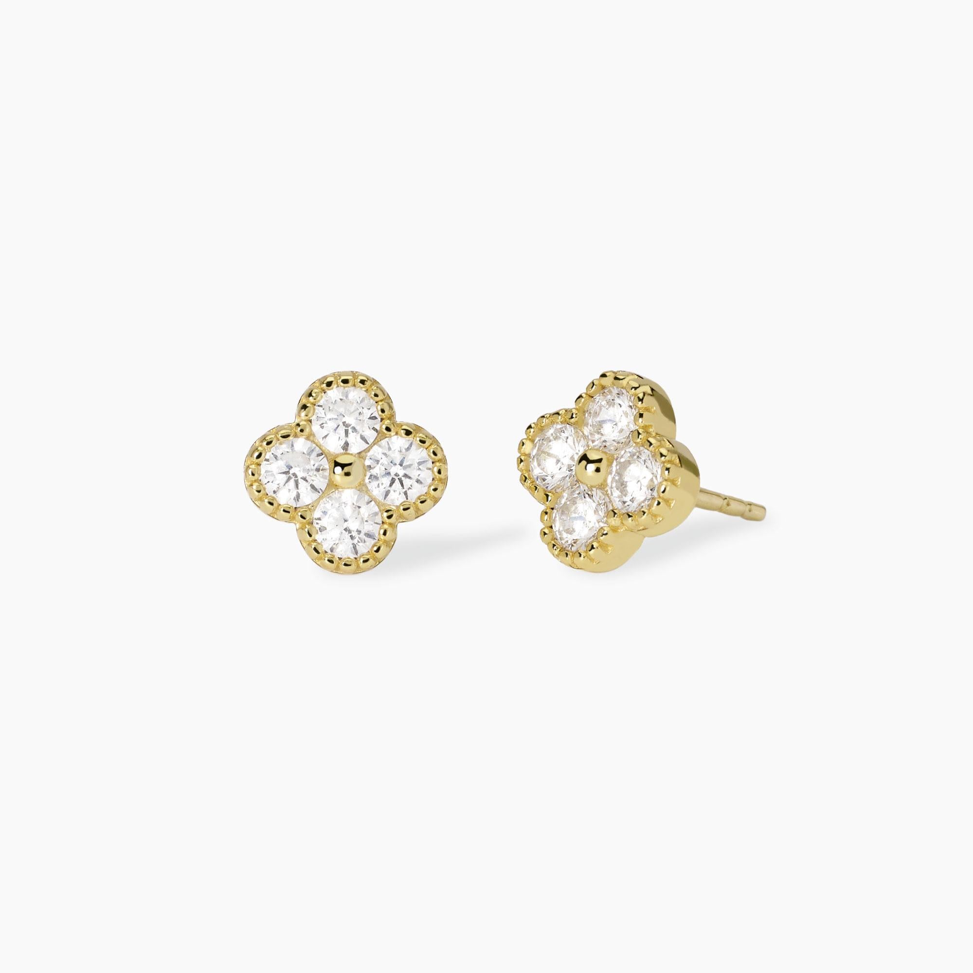 Orecchini Mabina in argento dorato con fiore di zirconi