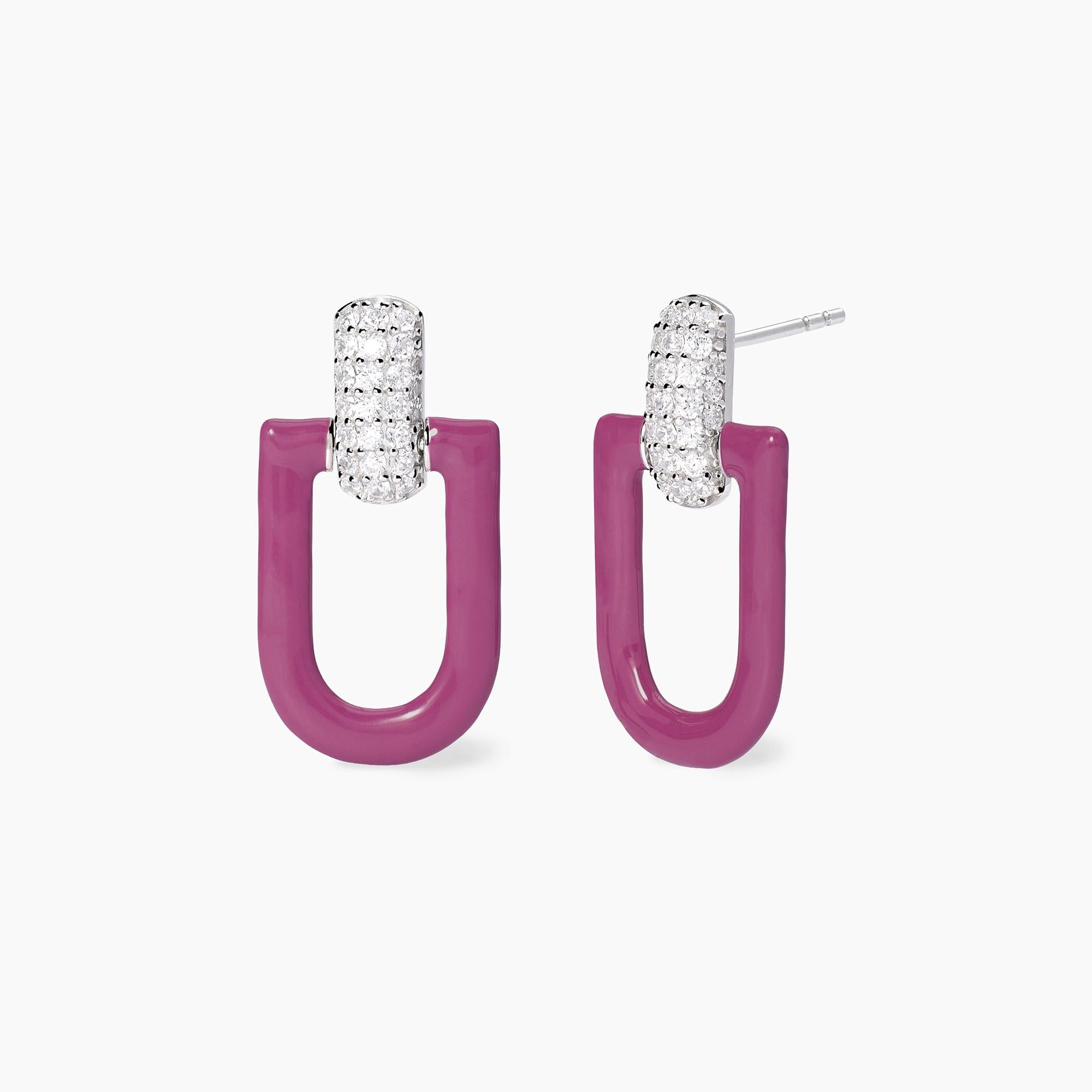 Orecchini Mabina in argento con smalto rosa e zirconi