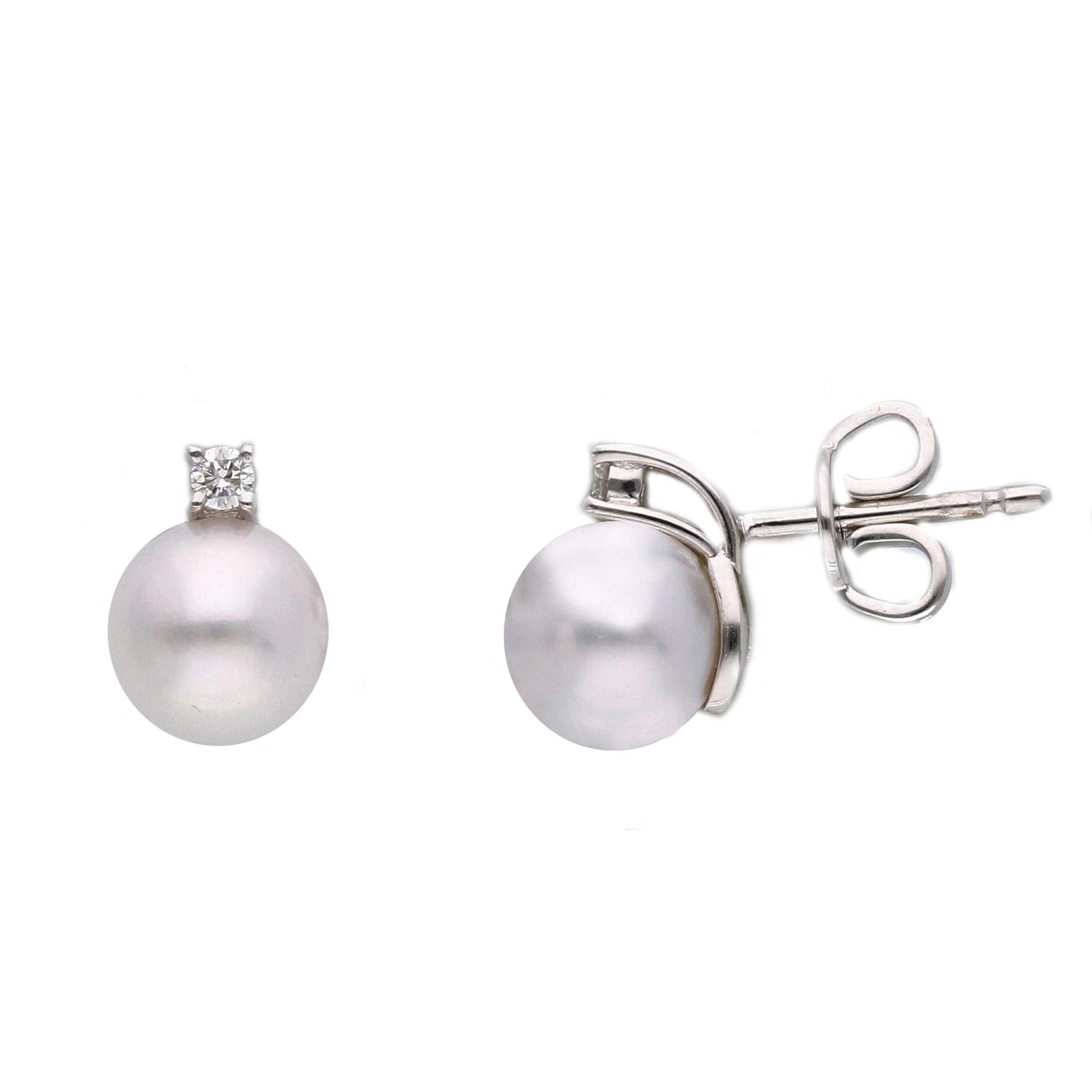 Orecchini Abeni in oro bianco 18k con perla coltivata Akoya e diamanti naturali