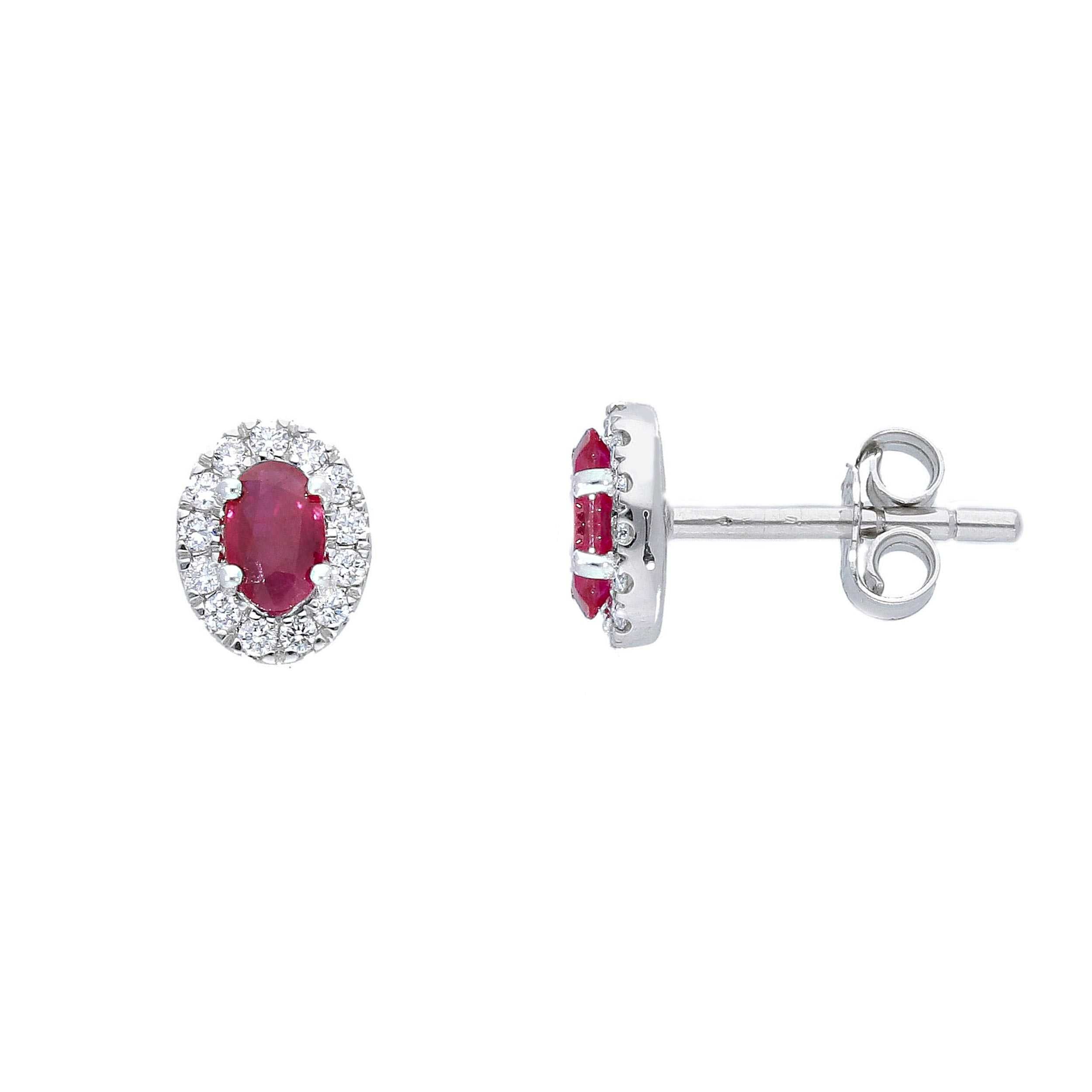 Orecchini Abeni in oro bianco 18k con diamanti e rubini naturali