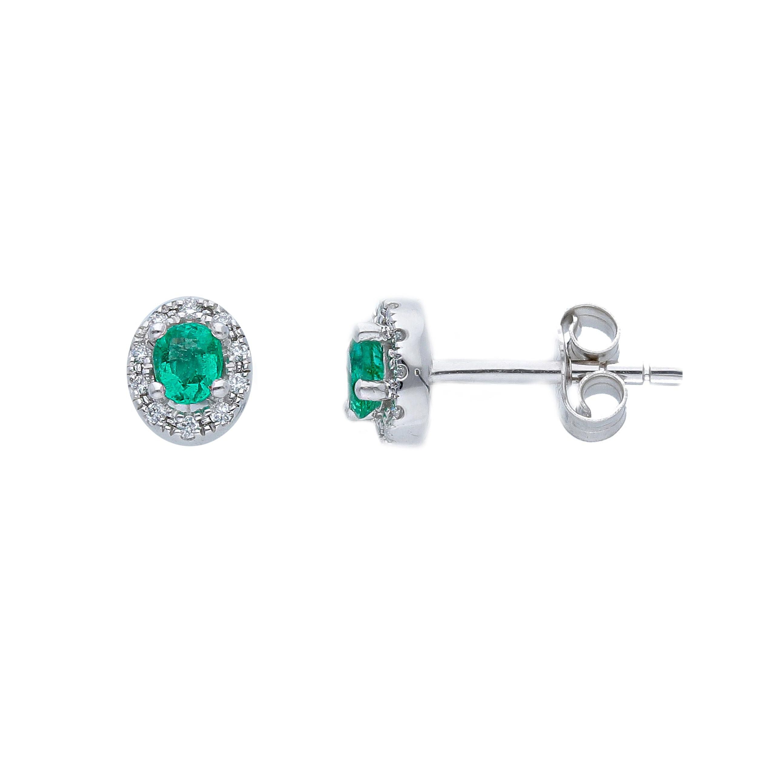 Orecchini Abeni in oro bianco 18k con diamanti e smeraldi naturali