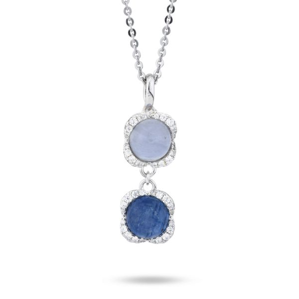 Collana Boccadamo in argento con fiori di agata blu, cianite e zirconi