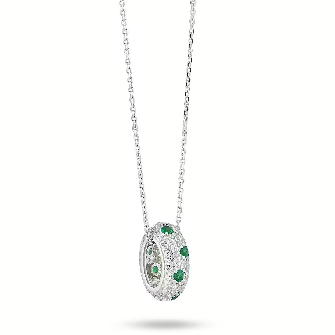 Collana Boccadamo in argento con anello pendente pavettato bianco e verde