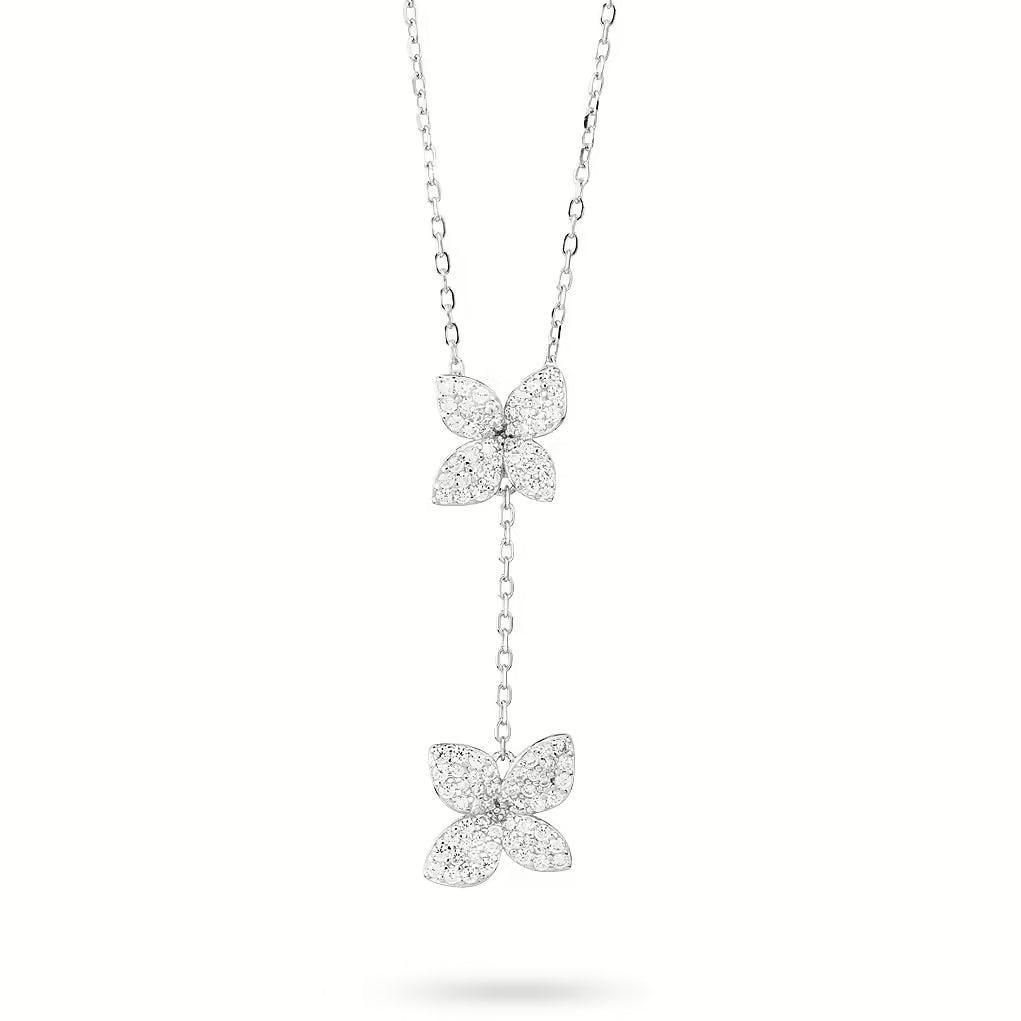 Collana Boccadamo in argento con due fiori di zirconi pendenti