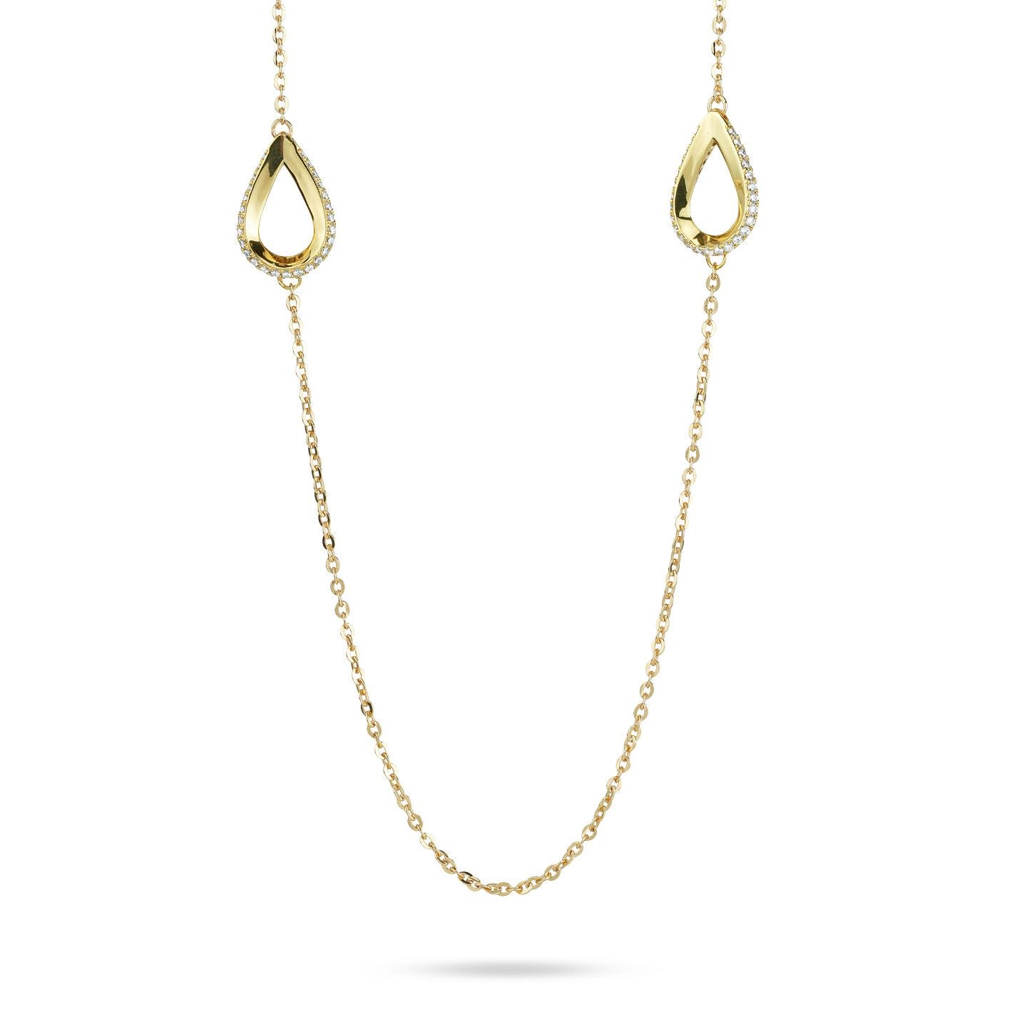 Collana Boccadamo lunga placcata oro giallo con moduli a goccia con pavè di zirconi