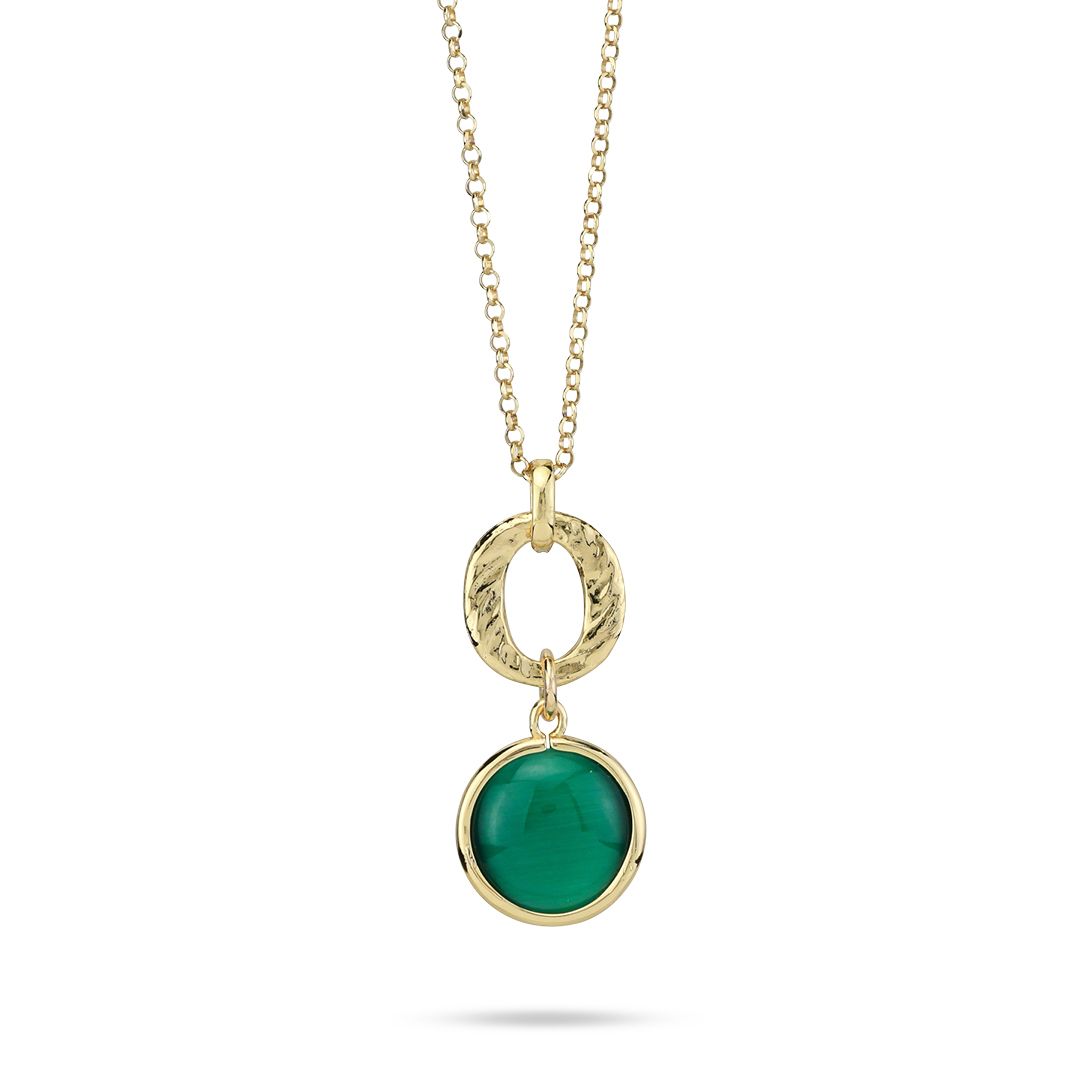 Collana Boccadamo placcata oro giallo con cristallo pendente di colore verde scuro