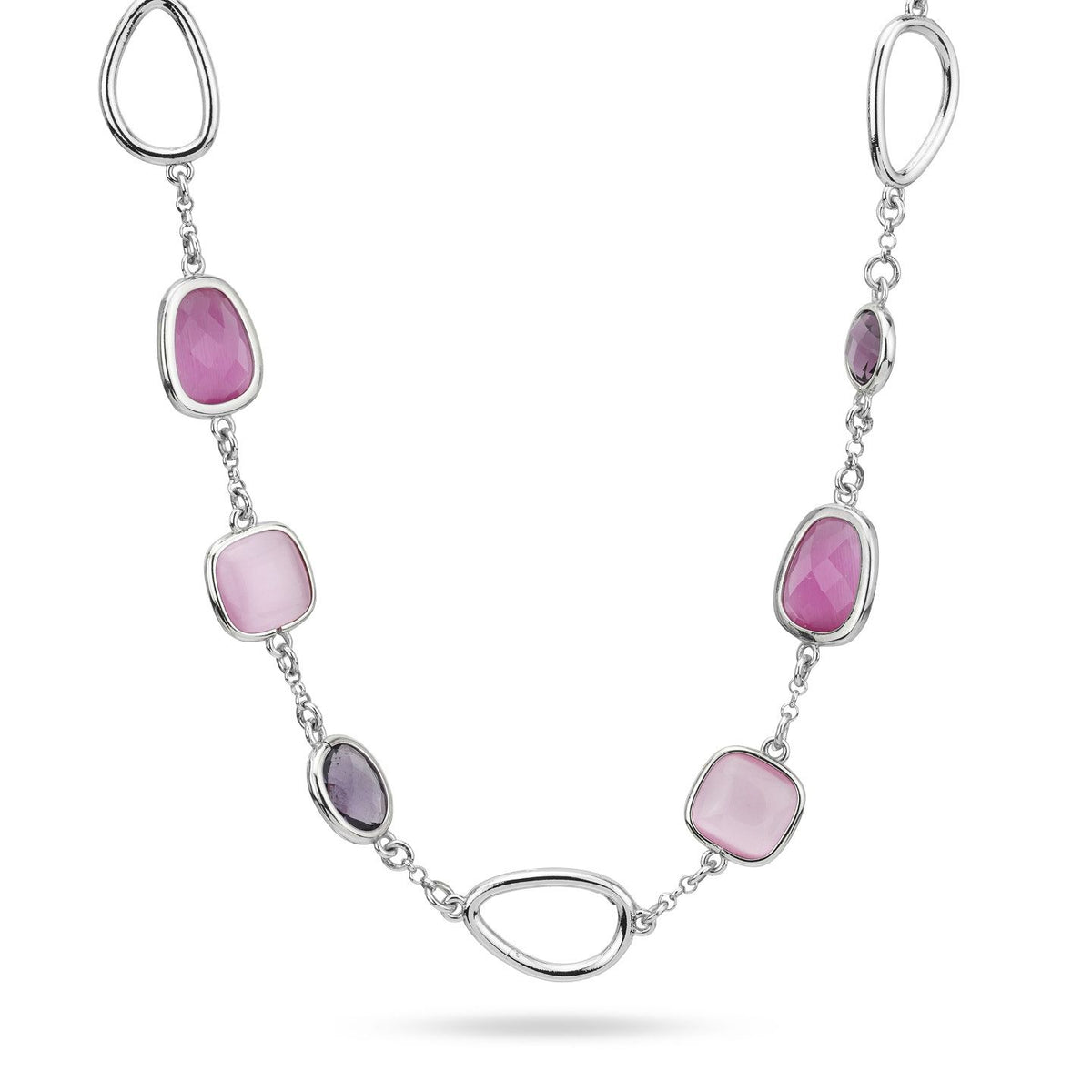 Collana Boccadamo con cristalli di colore ametista, rosa shocking, rosa chiaro