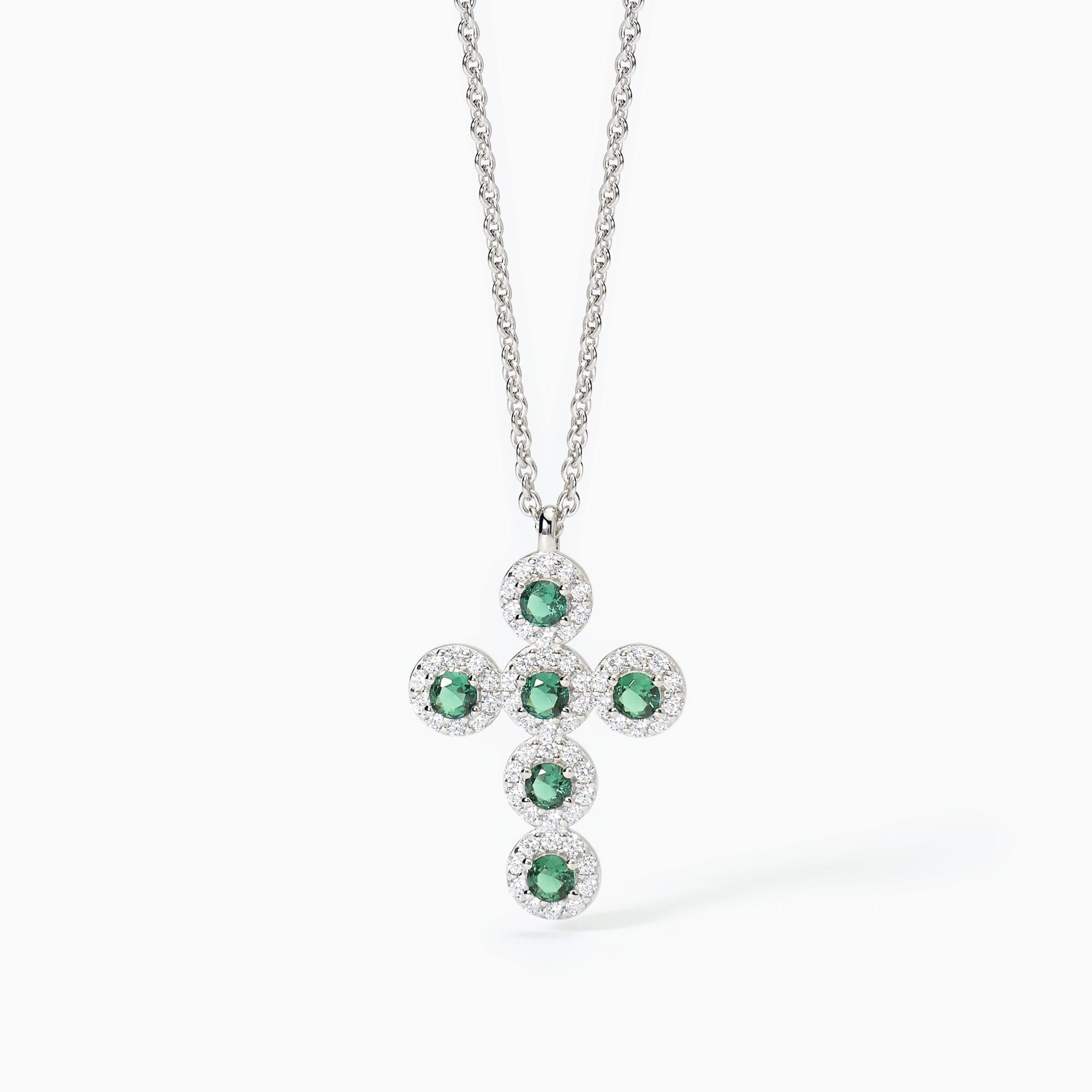 Girocollo Mabina Milanesienne in argento con croce e smeraldi sintetici