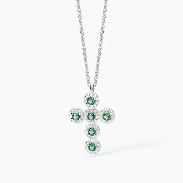 Girocollo Mabina Milanesienne in argento con croce e smeraldi sintetici