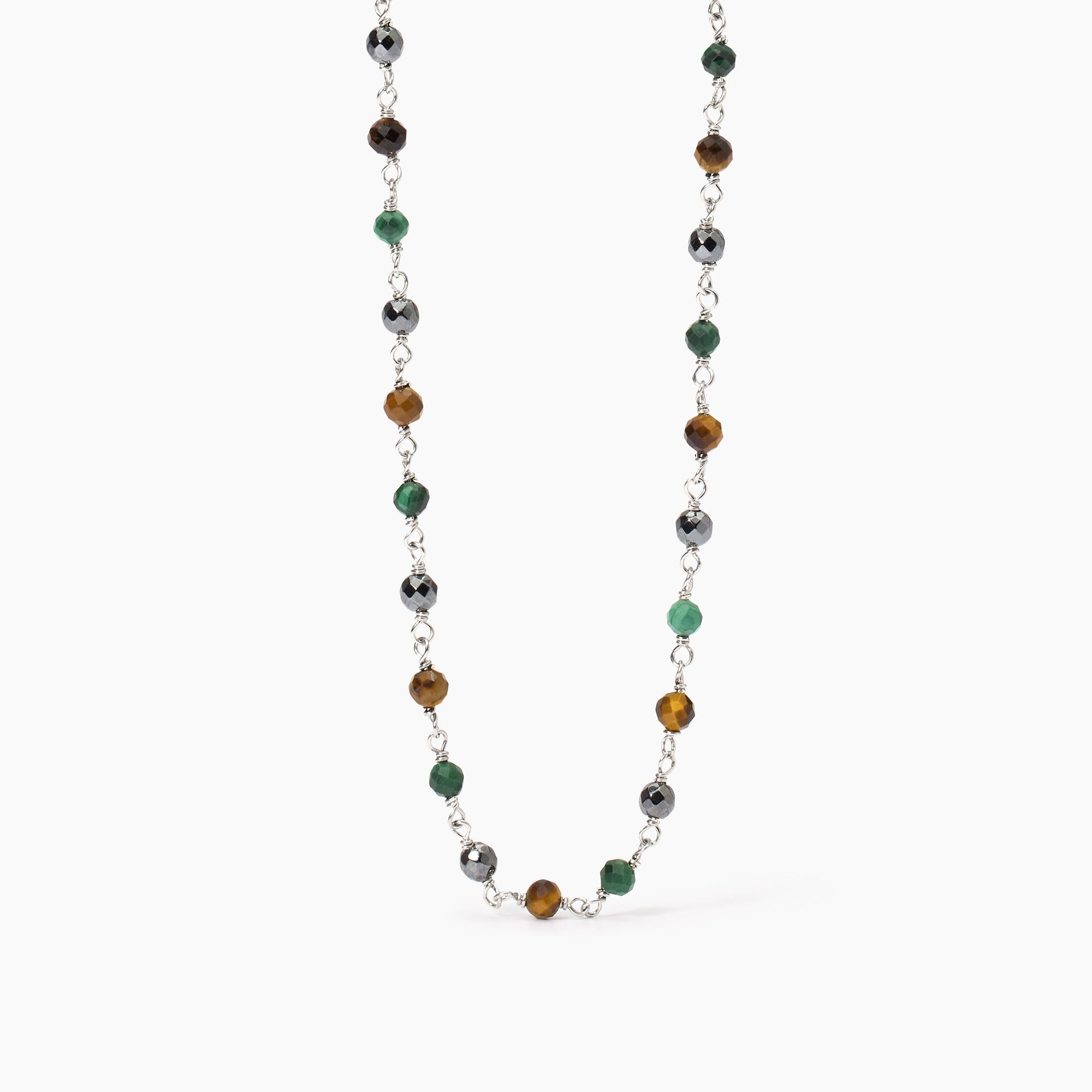 Collana Mabina in argento con malachite e pietre