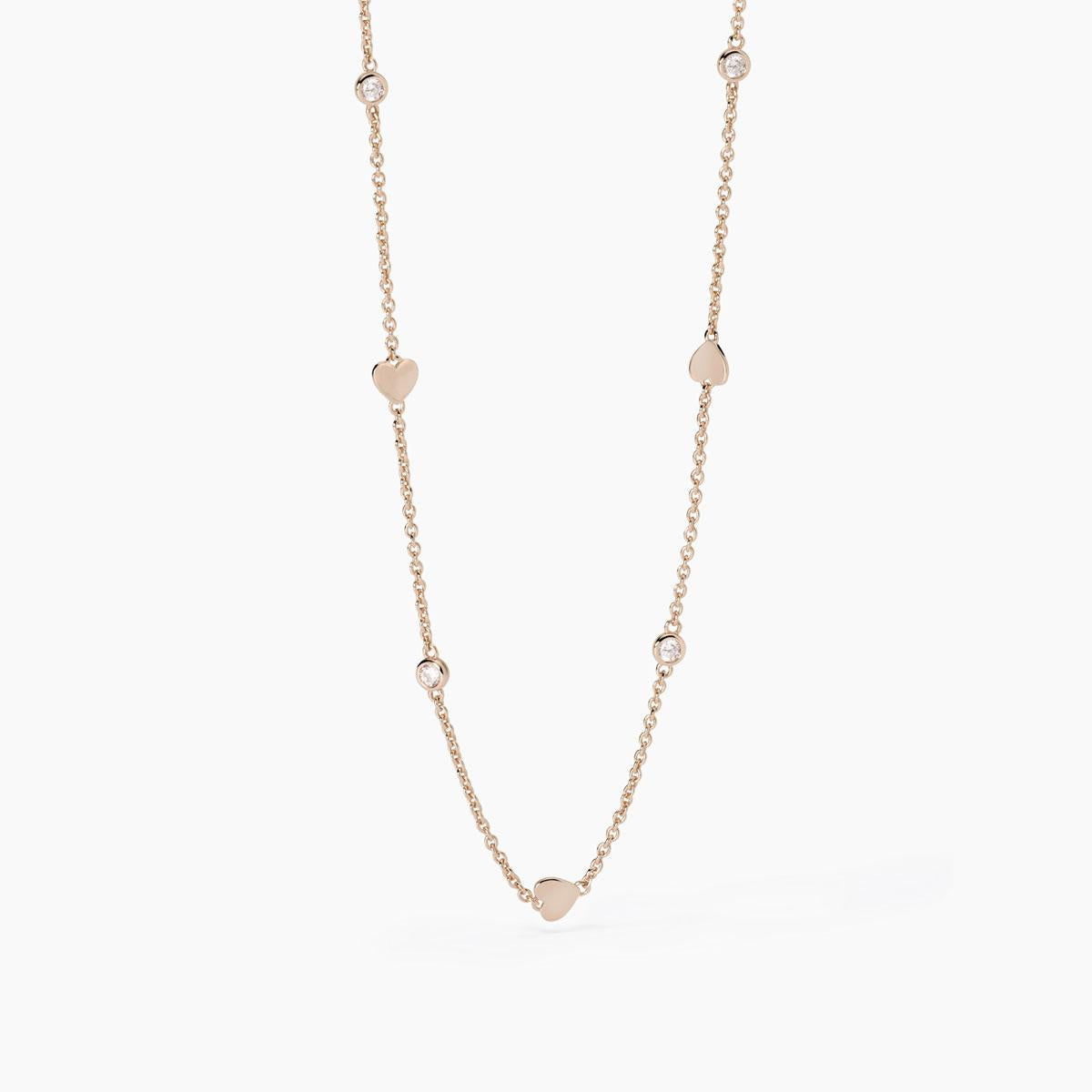Collana Mabina in argento rosato con cuori e zirconi