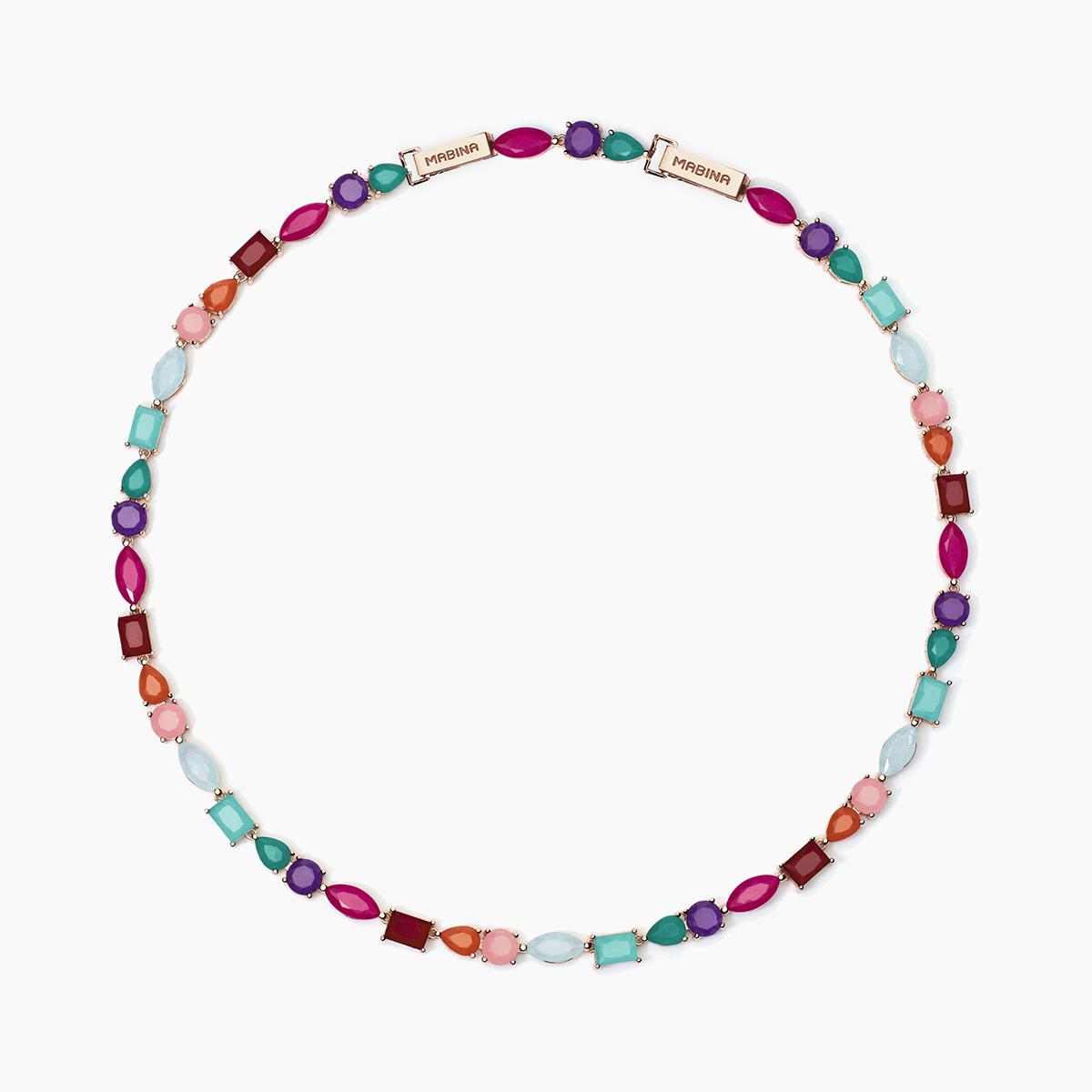 Girocollo Mabina in argento laminato rosa con fusion stone multicolor
