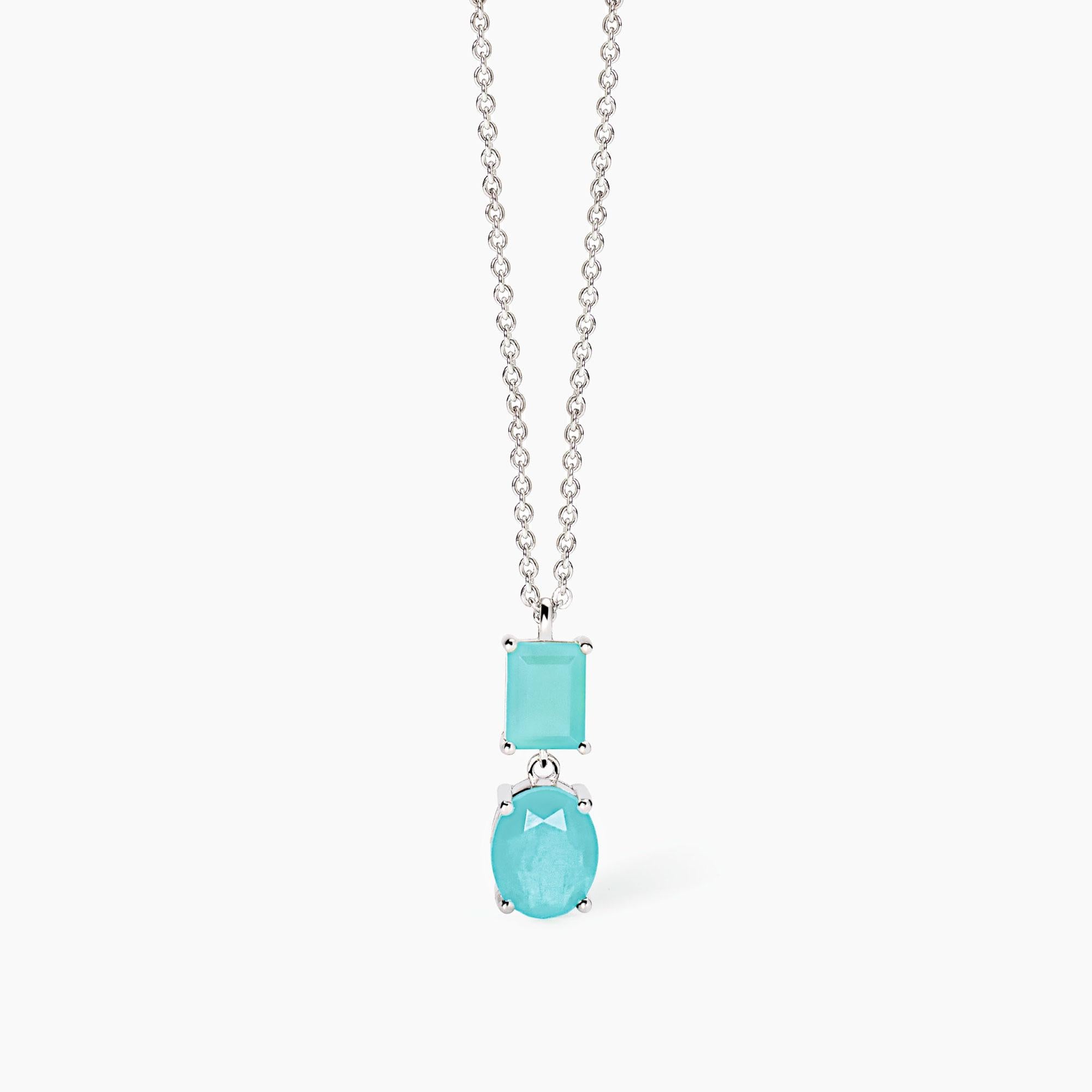 Collana Mabina in argento con fusion stone glass azzurro