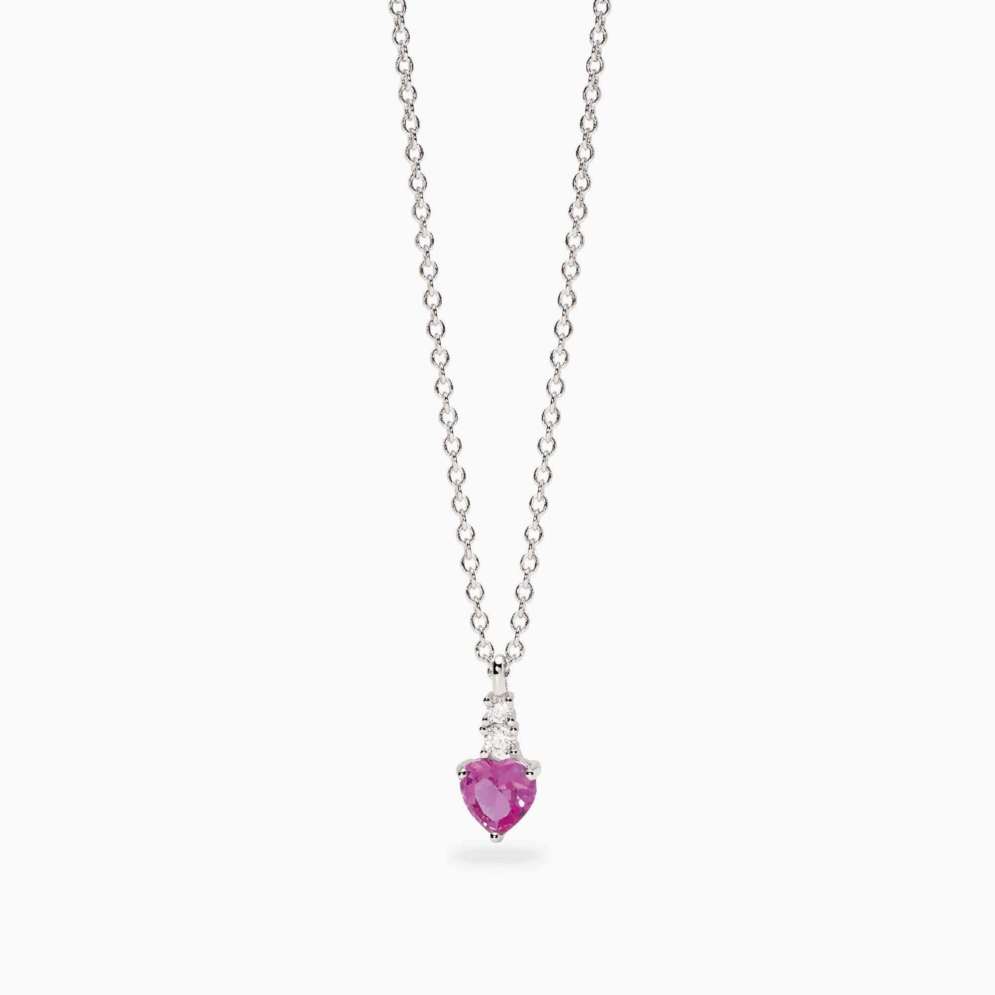 Collana Mabina in argento con corindone rosa taglio cuore e zirconi