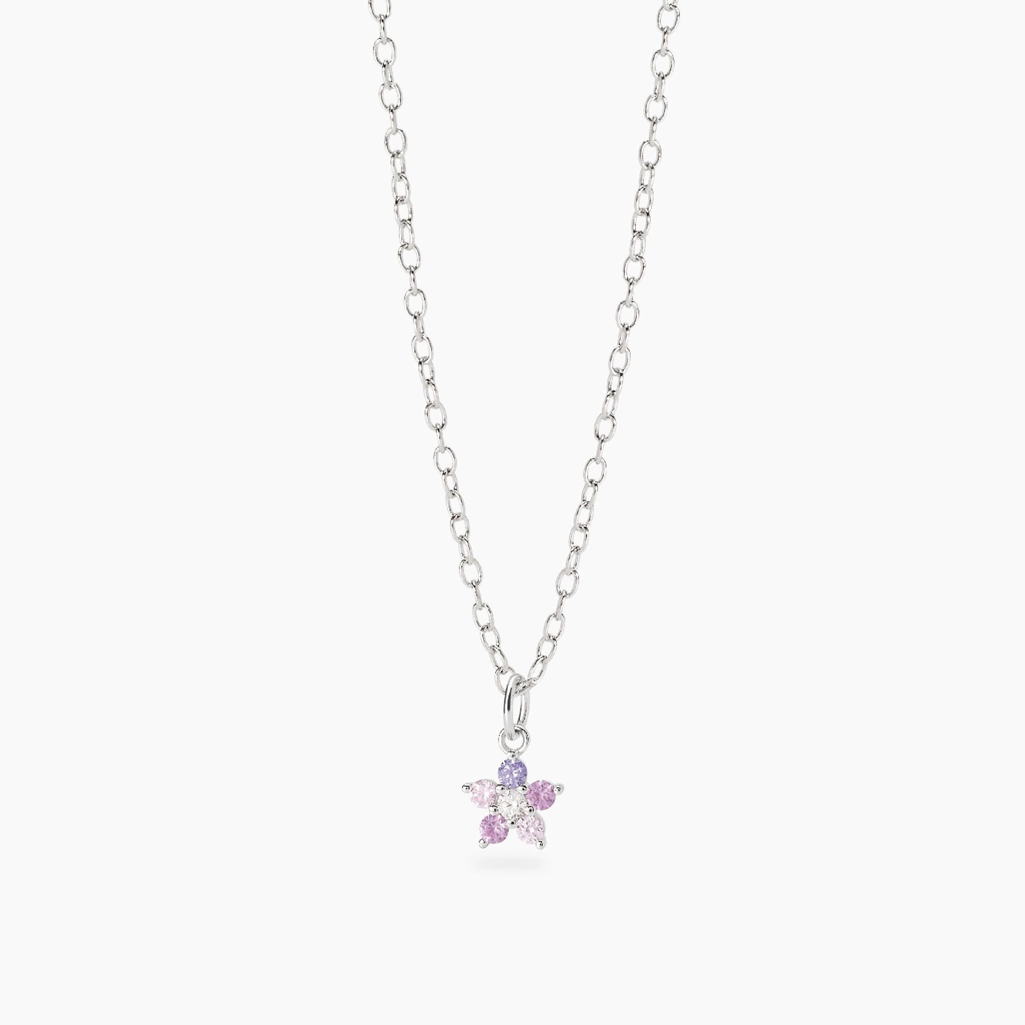 Collana Mabina in argento con fiore di pietre colorate