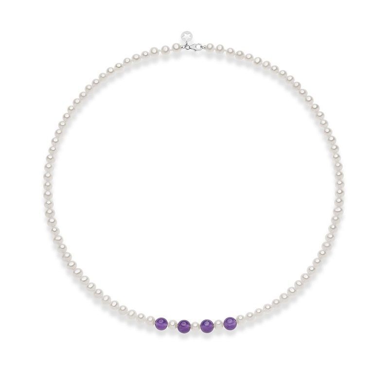 Collana Comete in oro bianco 18K con perle e inserti viola