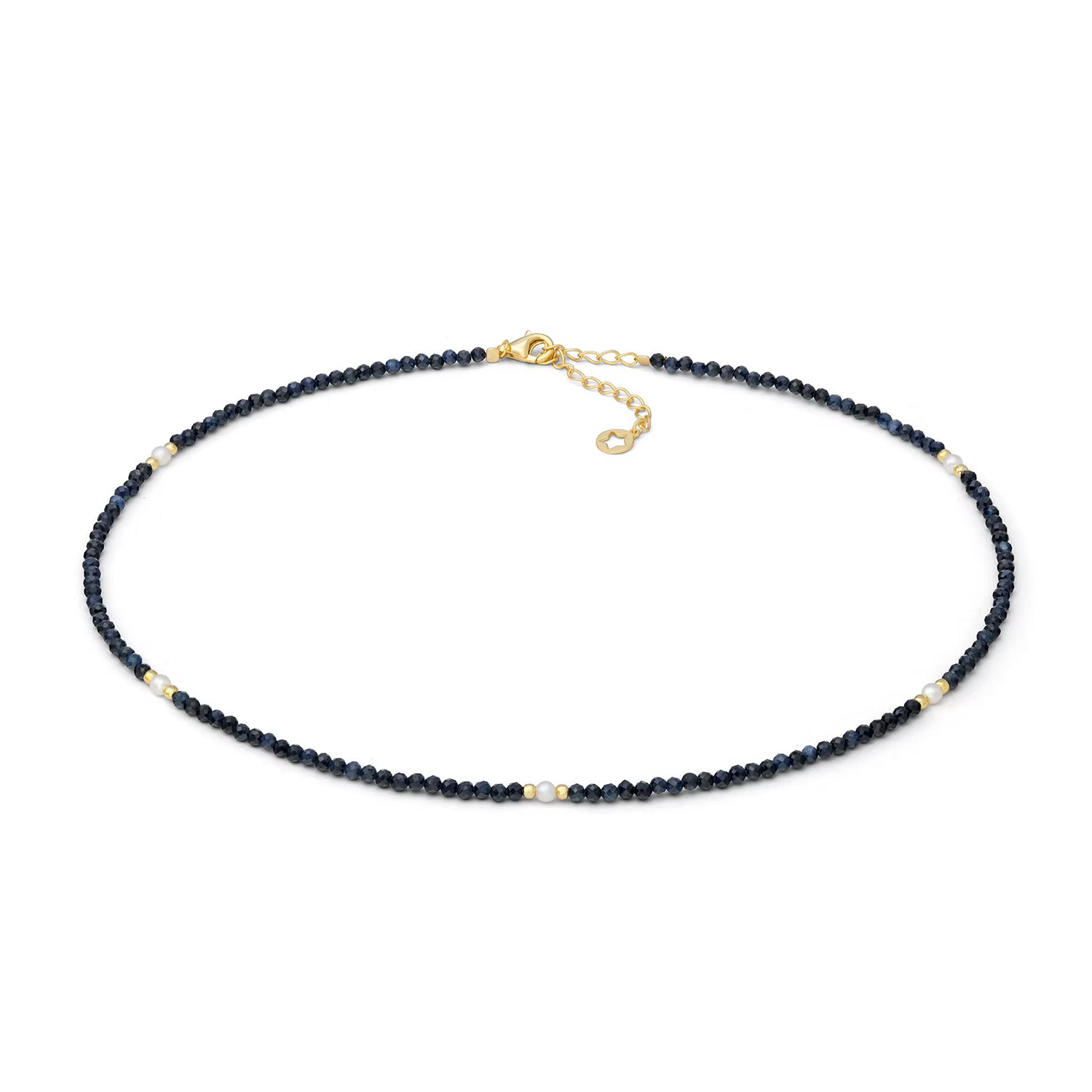 Girocollo Comete in argento con radice di zaffiro blu intenso e perle